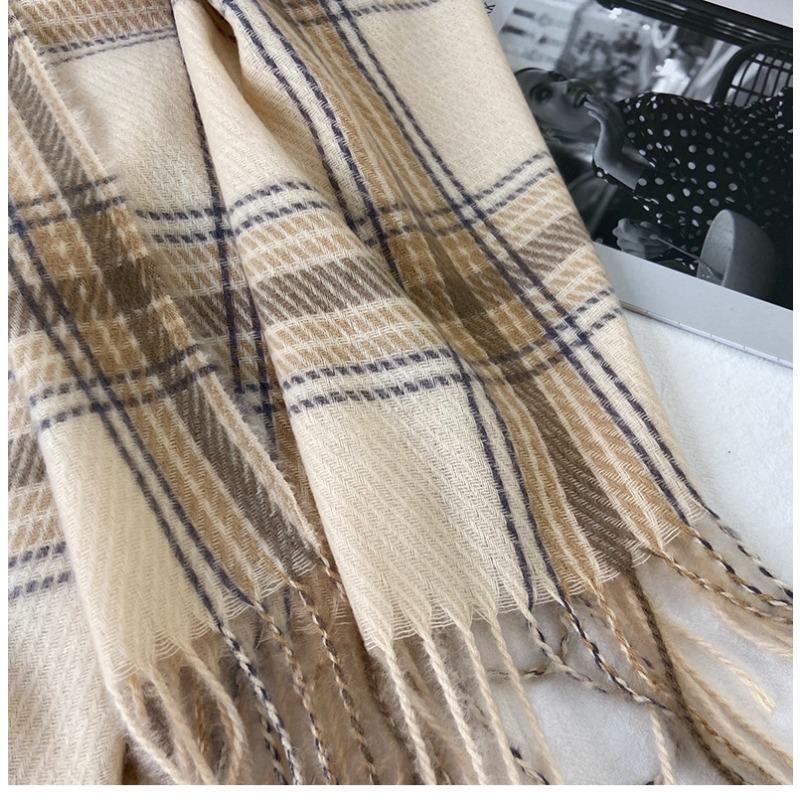 Wollschal für Damen Herren Britischer Stil Tartan Karo Kaschmirschals mit Quaste Weiblich Winter Warm Nackenschal Schal