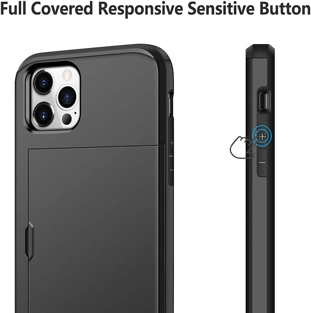 Armor Slide Card Case For iPhone 15 14 13 Pro Max 12 Mini 11 12 Pro Max XS Max XR X Card Slot Holder Cover Wallet Slide Cover
