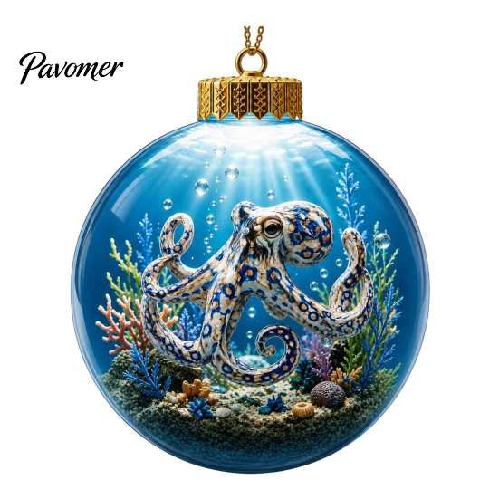 3D Sea Animal LED Lights Ocean Christmas Ball Ornament, Clear Acrylic Life Light-Up Miniature Creatures Decorations Hanging Decoration for Xmas Tree,