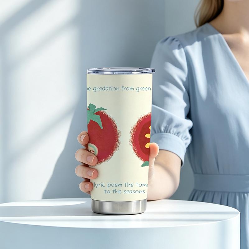 Car Tumbler 591ml(1 Random Straw Included)Vintage Tomato MotifOutdoor Portable Cup Large Iced Cup Straight Travel Mug 591ml Car Tumbler