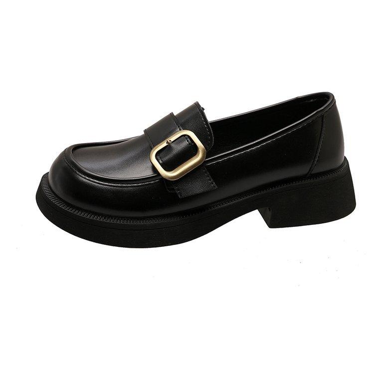 

[Ушилай] Черные маленькие кожаные туфли в британском стиле для женской весны 2025 года, новые ретро лоферы на платформе из мягкой кожи 40