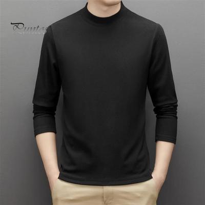 İlkbahar Sonbahar Erkek Üst Boyun Koruyucu Yarım Yüksek Yaka Çift Taraflı Alman Kadife Slim Fit Esnek Uzun Kollu Kazak Temel Sweatshirt Ev İçin