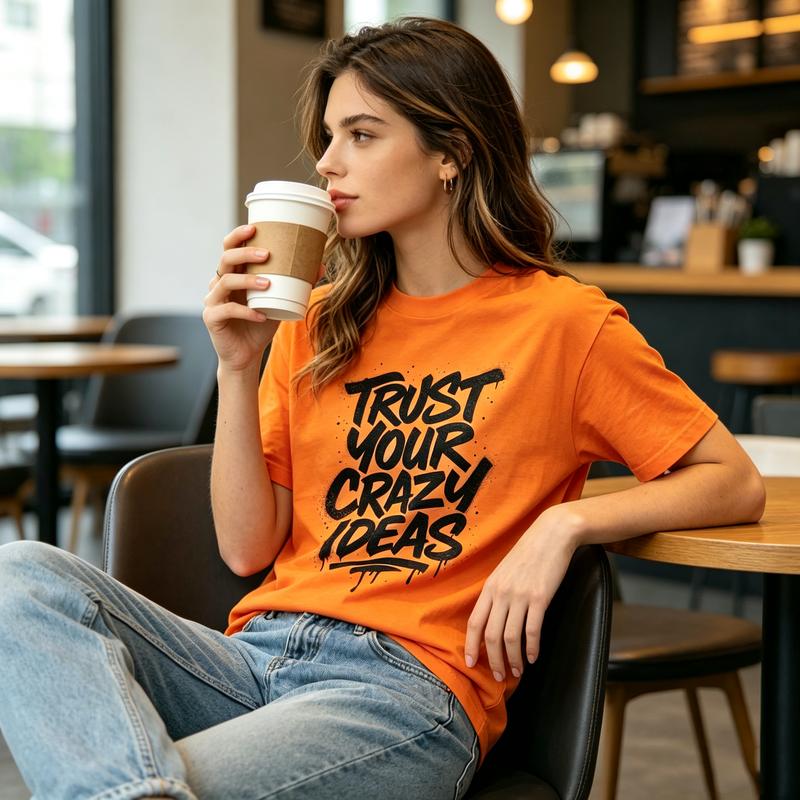 Spray Paint Lettering Trust Your Crazy Ideas Quote Print Loose Pure Cotton Tshirt Unisex Youth Outdoor Hip Hop Casual Top