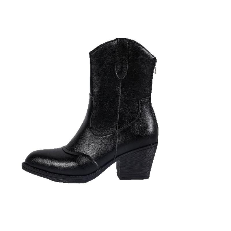 2025 Winter New British-style High-heeled Martin Boots Plus Size Thick-heeled Retro Boots for Women