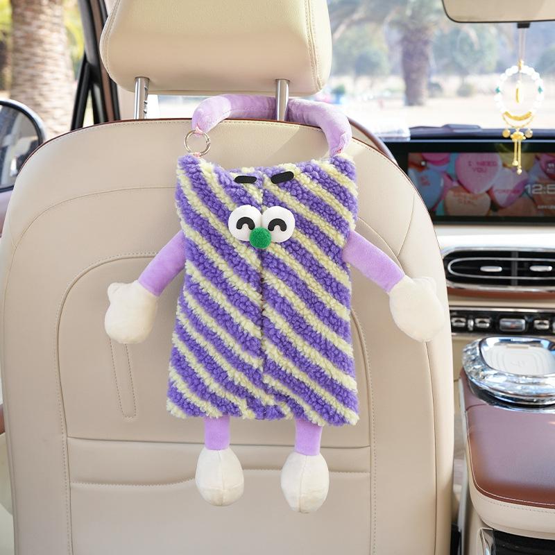 Cute Tissue Boxes Car Tissue Holder Auto Backseat Hanging Accessories Organizer Car Interior Decoration Plush Home Storage Bag