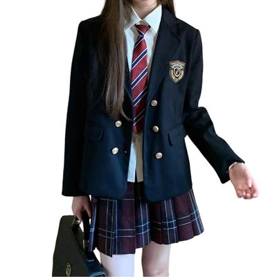 AOTYP High School Girl Uniform Cosplay Set and for School Festivals and Cultural Navy 5-Piece (Blazers, Skirt, Shirt, Tie, Badge) Festivals, (Size