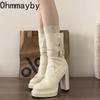 Patent Leather Women High Heel Ankle Boots Fashion Belt Buckle Shoes Autumn Winter Ladies Mordern Short Booties