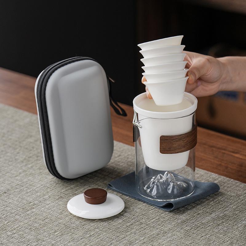 Light Luxury Suet Jade Porcelain Guanshan Kuaike Cup Travel Tea Set, a Pot of Three Four Five Six Cups of High-end Business Gifts