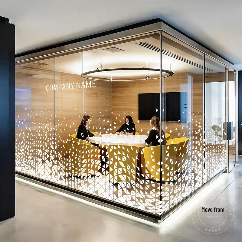 Two-way Mirror Geometric Glass Door Decorative Sticker for Office & Restaurant