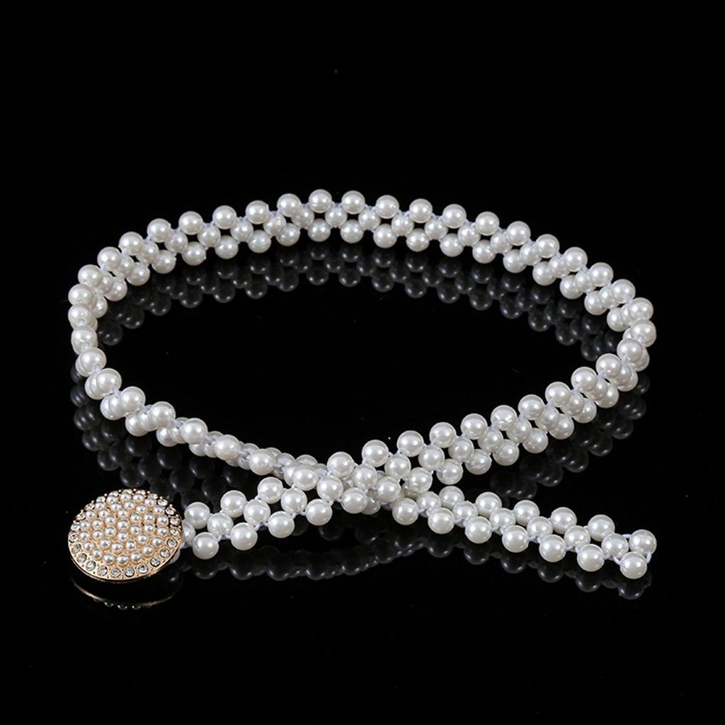 "Korean Style Rhinestone Pearl Waist Chain for Women – Fashionable, Sweet, Elastic Belt"