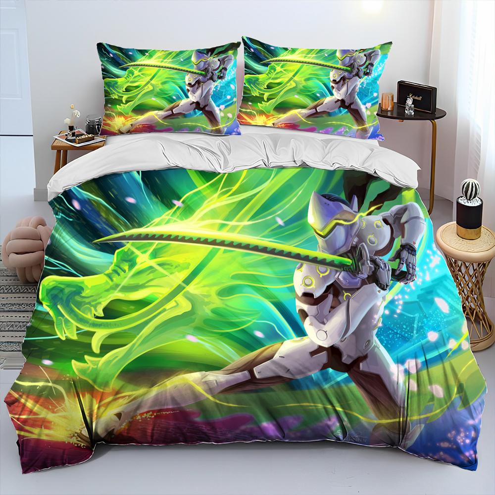 3D OW Overwatch Game Gamer DVA Comforter Bedding Set,Duvet Cover Bed Set Quilt Cover Pillowcase,King Queen Size Bedding Set Kids
