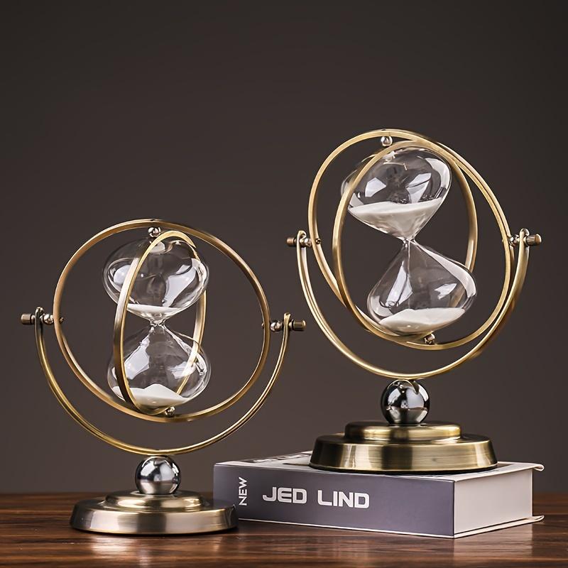 Antique Metal 30-Minute Hourglass Sand Timer, 720° Rotating White Sand Clock, Vintage Desk Decor, Home & Wedding Decoration