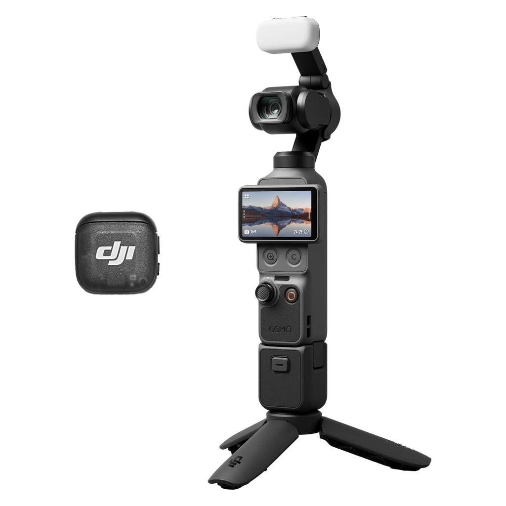 DJI Osmo Pocket 4 Creator Combo Pocket Gimbal Vlog Camera with CMOS Image 2x Lossless 107GB Internal Mic 3 Auxiliary and Osmo Mini Tripod 1-inch &