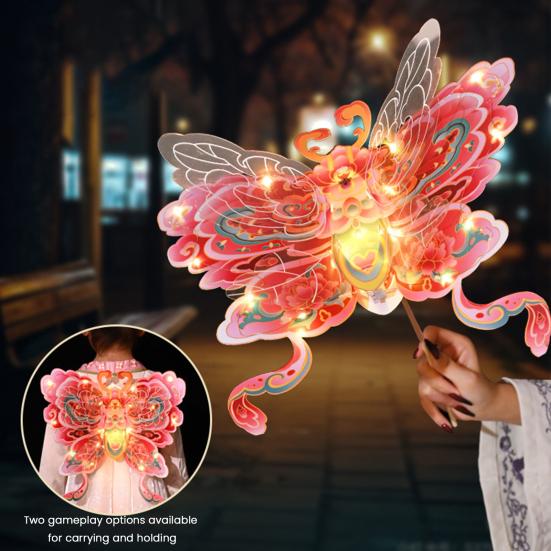Butterfly Lantern Handheld Spring FestivalDecor DIY Chinese Traditional Lantern for Hanfu Cosplay Chinese New Year Mid-Autumn Festival Decoration