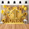 1pz Sfondo Festa di Compleanno Ape e Girasole - "1" Dorato con api e fiori per giardino di casa e celebrazioni di anniversario