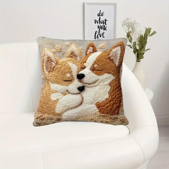 Dog Pattern Pillow Cover Cute Puppy Throw Pillow Case Zippered Decorative Pillowcase for Bedroom Living Room Sofa Couch