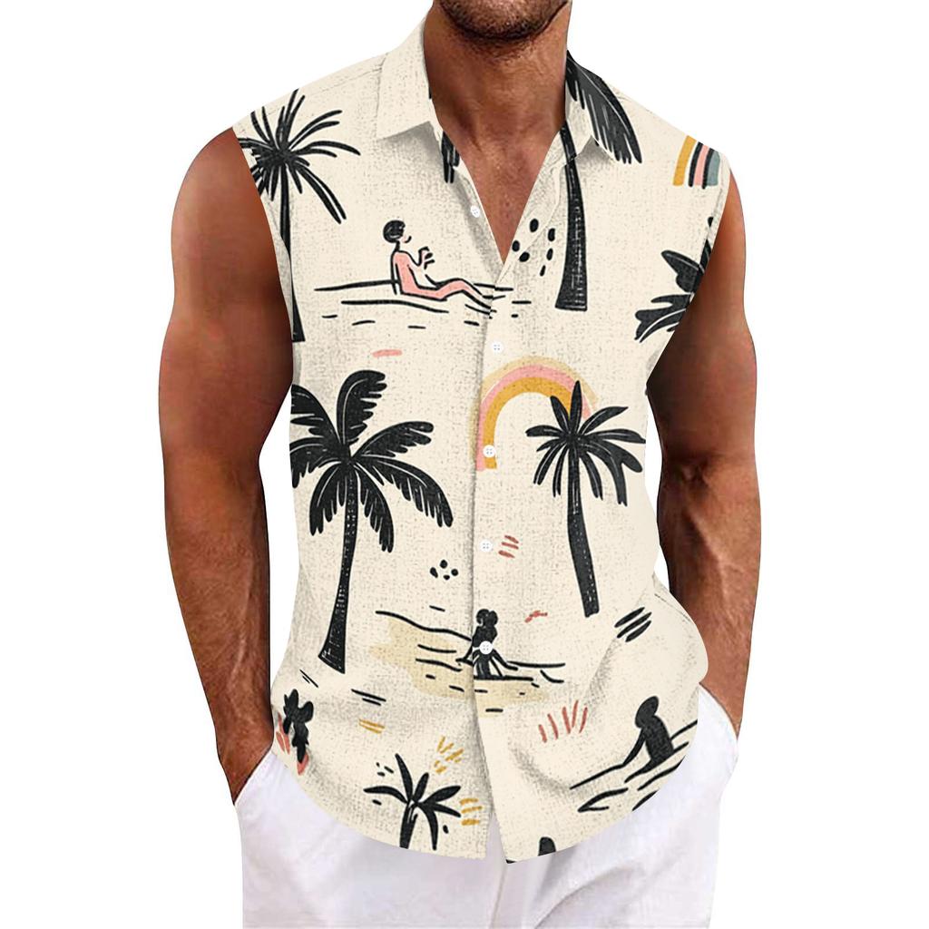 Men's Hawaiian Lapel Button-down Shirt T-shirt Top