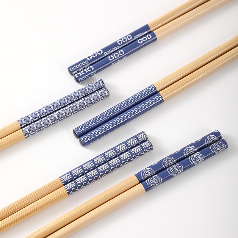 5Pairs Eco-Friendly Reusable Handmade Japanese Natural Bamboo Wood Chopsticks Multi-Color with Sushi Cat Flower Designs