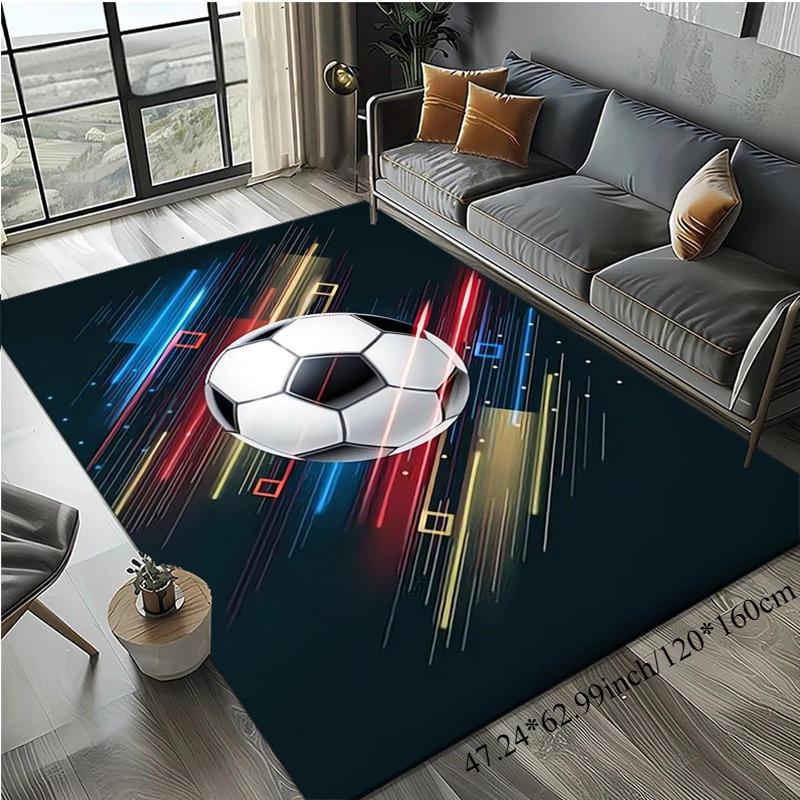 Flannel Printed Soccer Ball Rug Dynamic Speed Lines Design Soft Fleece Floor Mat Living Room Carpet Sports Fan Decor Football