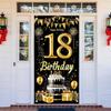 18th Birthday Door Cover Decoration 71 x 35 Inch Black and Gold Cake Banner with Balloons and Gifts for Eighteenth Birthday Party Supplies Happy 18