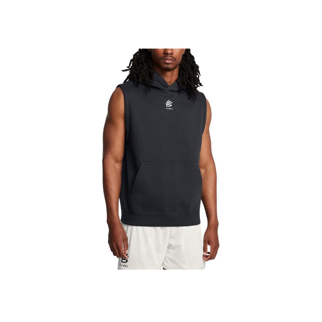 Under Armour Curry Splash Sleeveless Fashion Versatile Hooded Sweatshirt Men Sweatshirt Black White 1389483-001