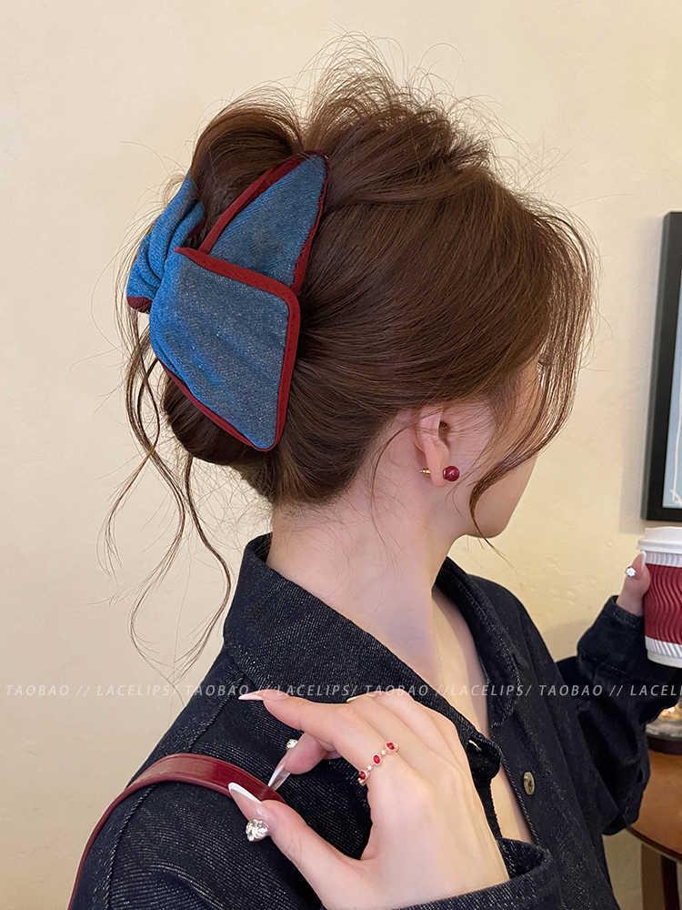 Korean Style Girly Heart Stripe Lace Bow Hair Claw Clip