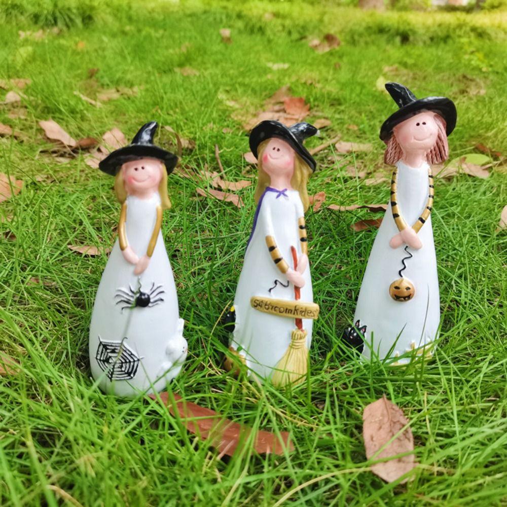 Resin Crafts Halloween Witch Figurines Exquisite Witch Ghost Ornaments Resin Witch Statue Desktop