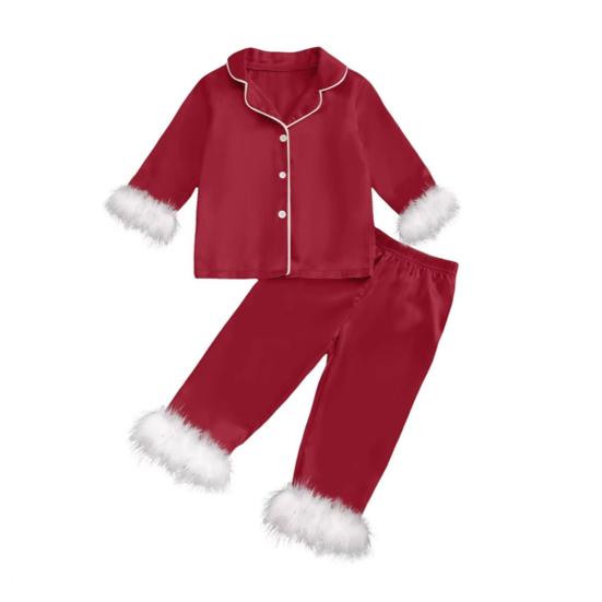 

Детский костюм 2 шт./комплект семейная рождественская пижама мягкий материал теплый удобный классические цвета эластичный пояс Kid 10Y темно-красного