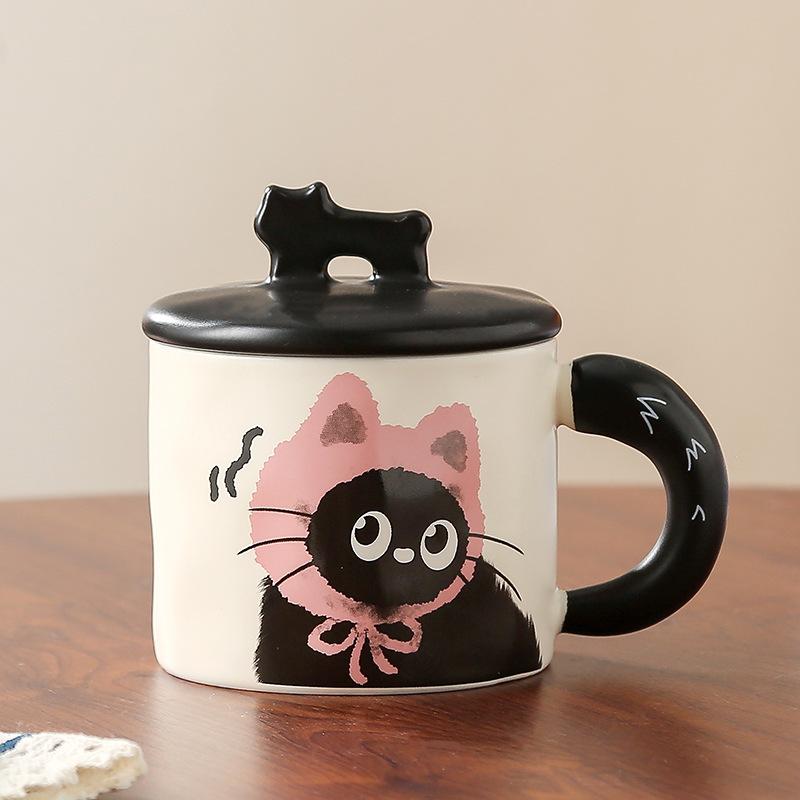 Opening Small Gift Box Kitten Cartoon Cute Ceramic Cup Large Capacity Girl Office Mug Water Cup