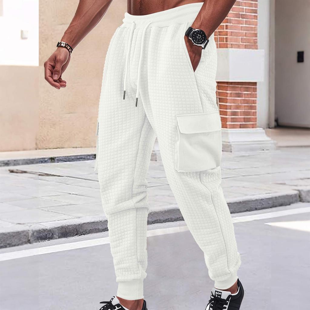 Men's Solid Color Workwear Jogger Ccasual Sports Plaid Outdoor Trousers