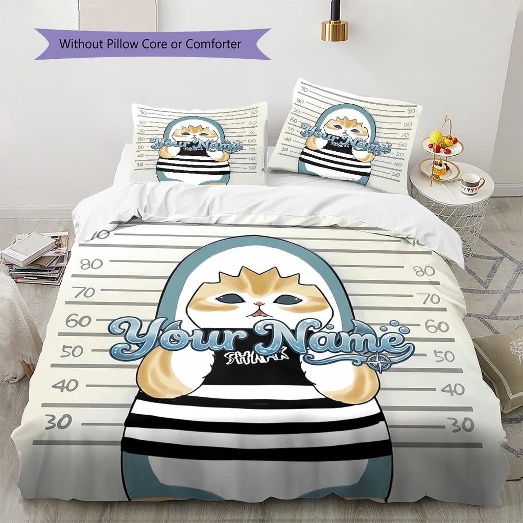 Cat Donut Duo Custom Name Pattern Bedding Quilt Set Quilt Cover Pillowcase Home Birthday Gift(1 * duvet cover + 2 * pillowcase, without core)