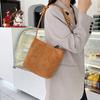 Large Capacity Women's Suede Handbag with Letter Pattern Magnetic Buckle Velvet PU Underarm Bag Retro Korean Style