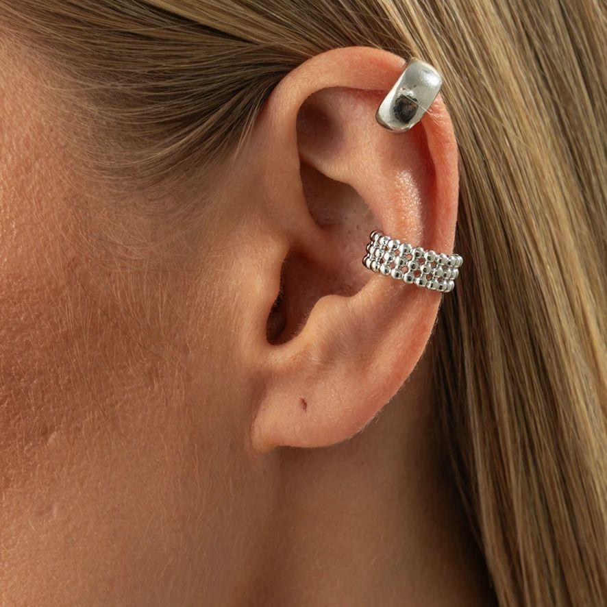 Salircon New 2Pcs/set Three Layer Round Bead Ear Clip Women Trendy Minimalist Geometry Earring Wedding Party Jewelry Accessories