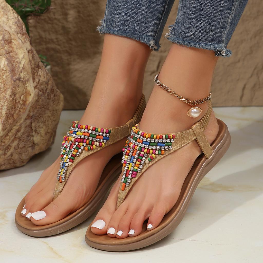Sandals Female Travel Beach Bohemian Vintage Beaded Flip-flops Sandals
