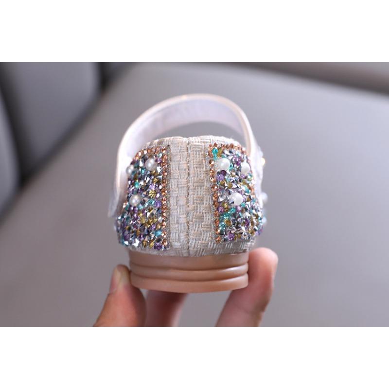 Girls' flat shoes, spring-autumn new style, colorful rhinestones & bowknot, small/medium/large children's dance shoes, performance shoes