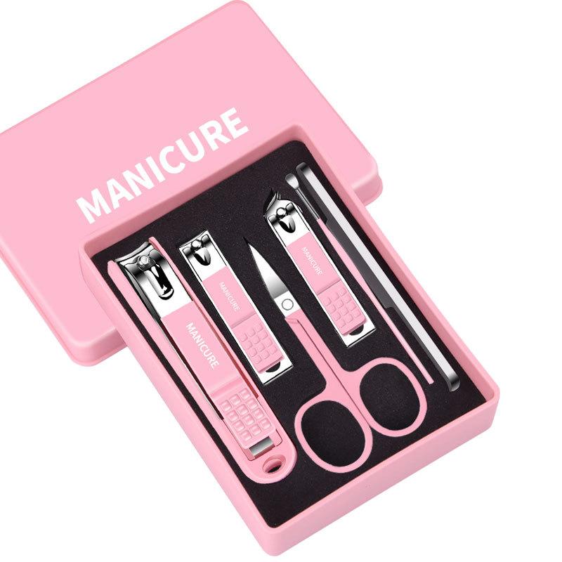Candy Color Pink Yellow Green Customization 5-Piece Manicure Set Nail Tool Kit with Colored Hard Case