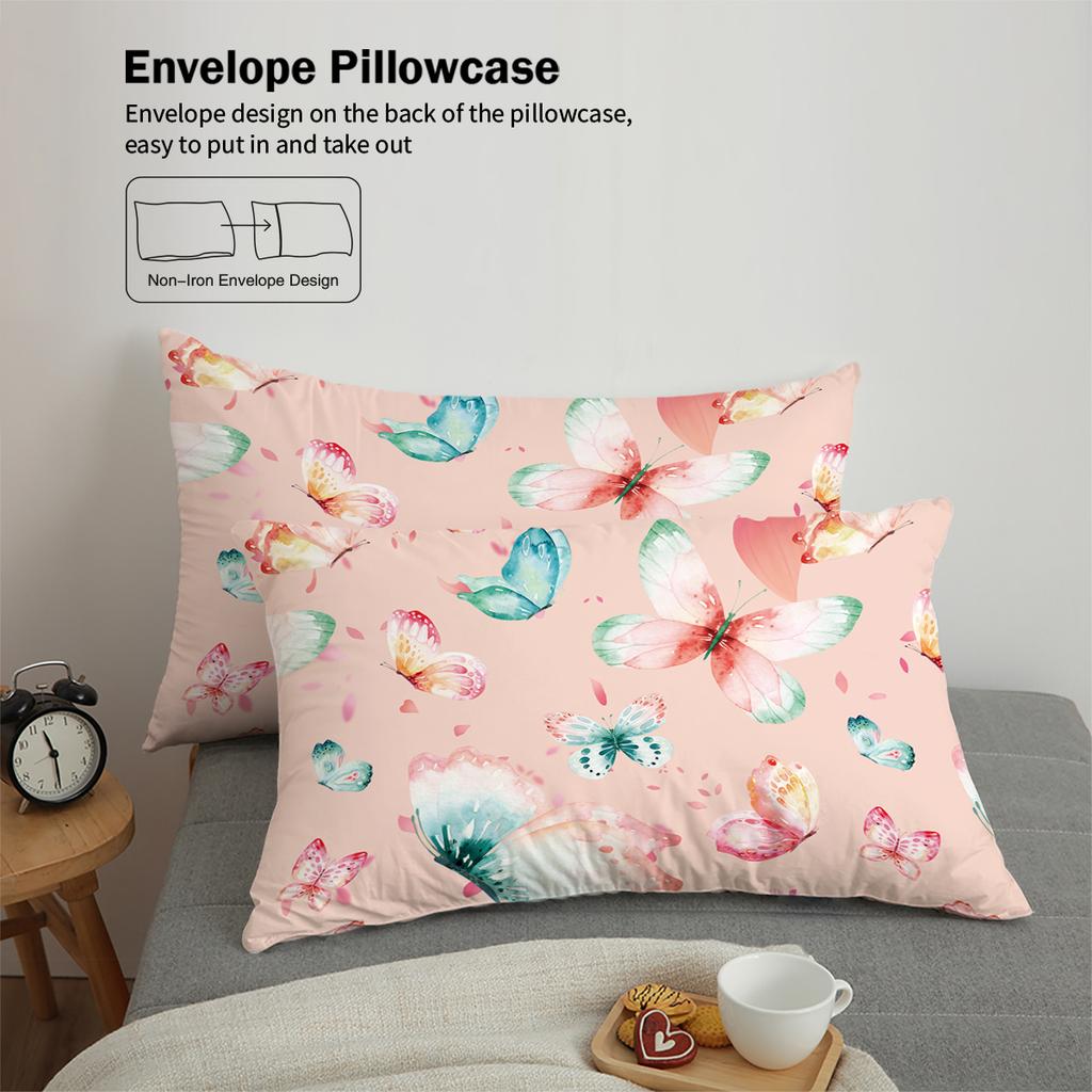 3-piece set, watercolor butterfly pattern printed bedding set, queen, king, double bed, for bedroom, guestroom, hotel