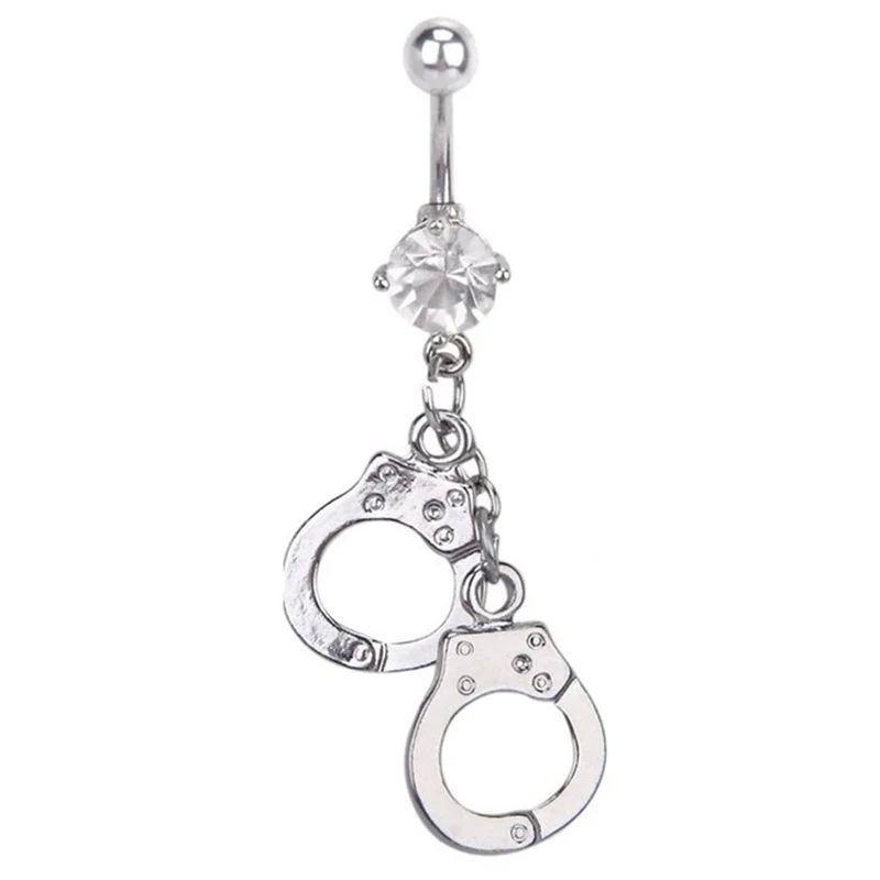 Retro Stainless Steel Titanium Belly Button Ring with Double Handcuffs Design