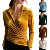 Women's Velvet Long Sleeve V-Neck Layering Top