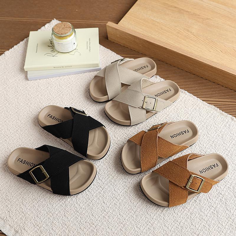 Trendy Kids Slippers Cross Strap Open-toe Boys Girls Causal Shoes Breathable Non-slip Children Platform Slippers