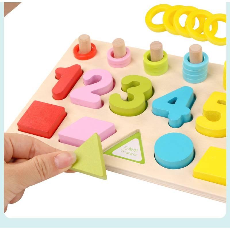 Number Wooden And Shape Matching Board Children Puzzle Toy For Early Education