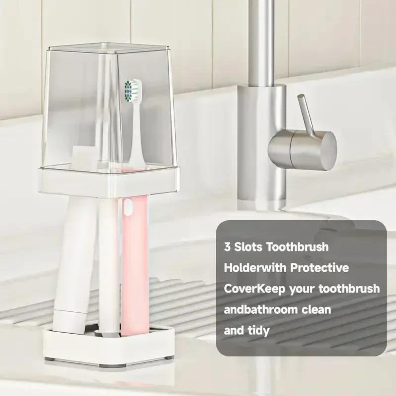 

2pcs/1pc, Toothbrush Holder Set - Space-Saving Couple Toothbrush Storage Rack, Toothbrush Holder With Cup/Cover Contains 4 Slots United States