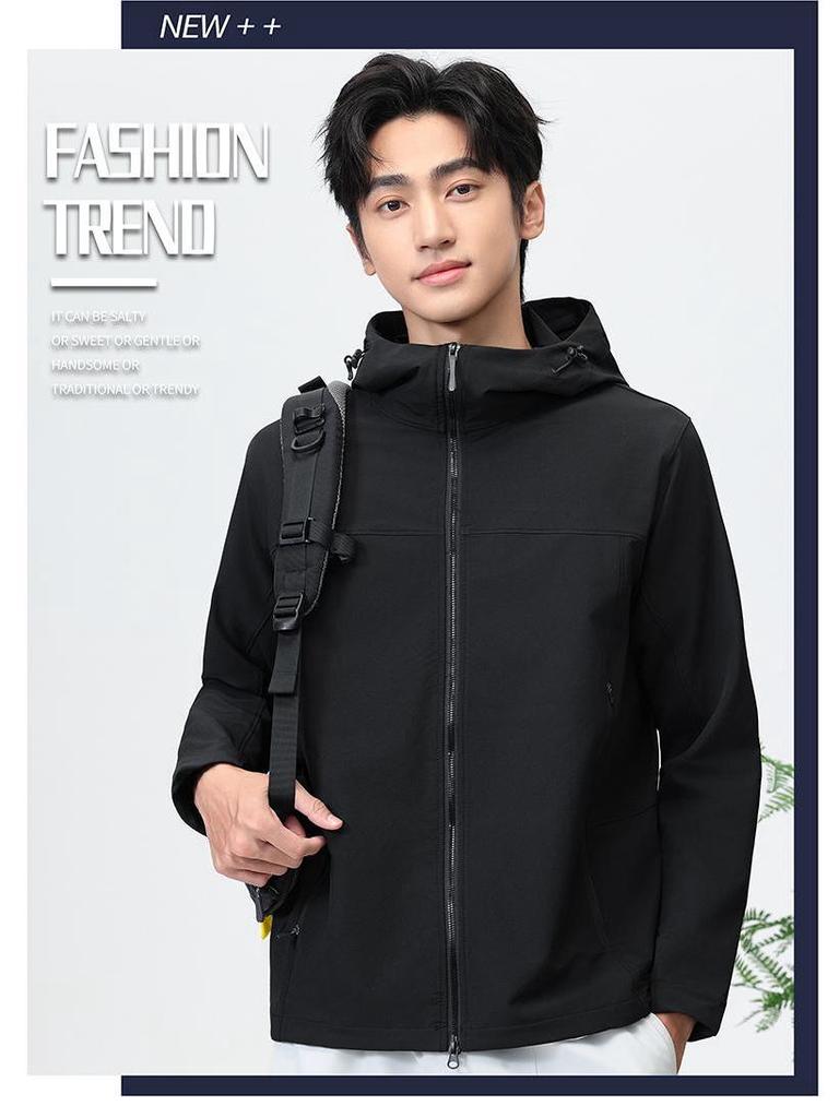 Custom Logo Solid Color Hooded Jacket for Outdoor Team Activities