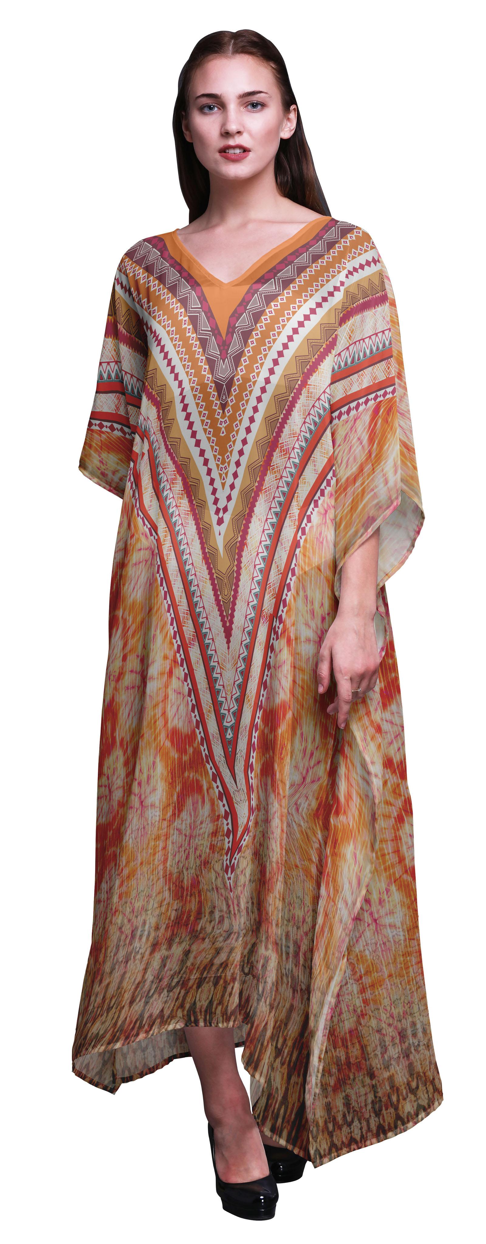 

Phagun Tie & Dye Shibori Womens Long Beach Kaftan Beachwear Bikini Coverup Maxi XL-3X помаранчевий