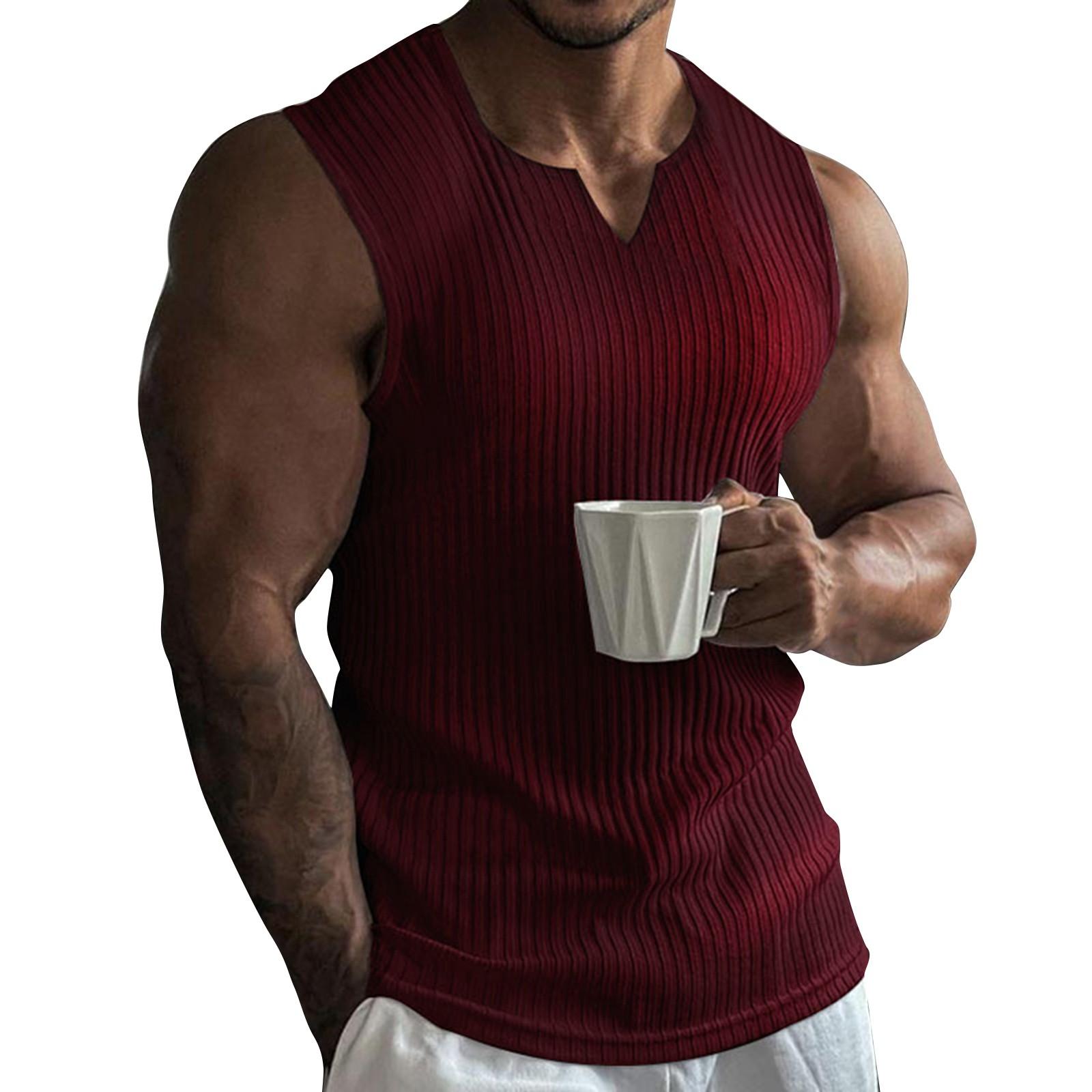 

Мужской летний жилет с вертикальными полосками, однотонный, с V-образным вырезом и широкими плечами XL красный