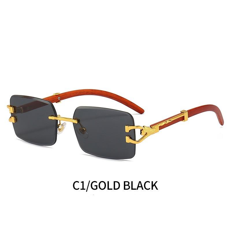 Fashion Vintage Rimless Square Sunglasses Men Women Luxury Brand Frameless Wood Grain Sun Glasses Outdoor Travel UV400 Shades