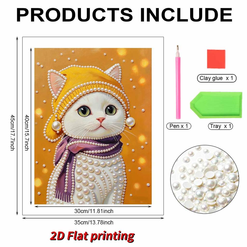 Handmade DIY Pearl Painting The Cat Wearing A Hat Theme Bedroom Living Room Frameless Diy Handmade Sticky Diamond Creative Canvas Painting