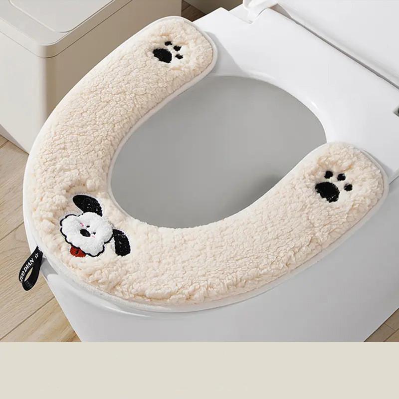 1 PC Soft Toilet Seat Cover, Flannel Waterproof Cushion for All Seasons, Non-Slip Elastic Toilet Mat for Home Use