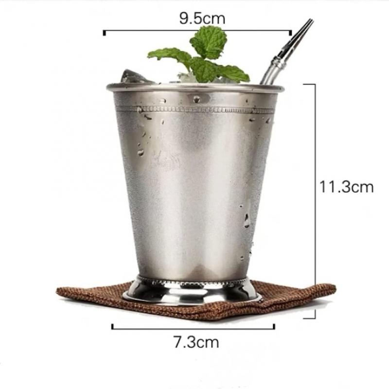Mint Julie Glass, Silver Stainless Steel Mint Mojito Cocktail Drinking Glass Moscow Mule Cup for Bar