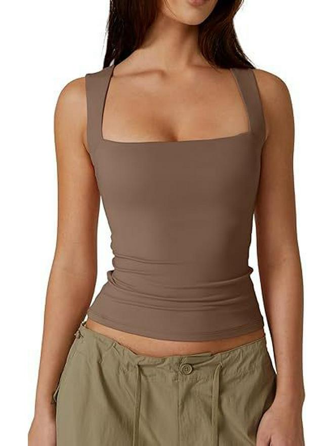 2025 European & American Women's Square Neck Slim Sleeveless Fashion Vest